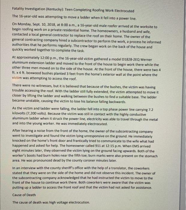 can someone help me develop an accident sequence? Fatality Investigation (Kentucky): Teen