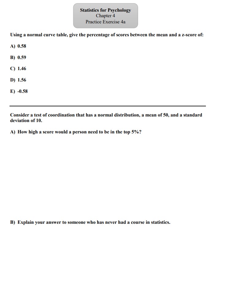 Consider a test of coordination that has a normal distribution, a mean