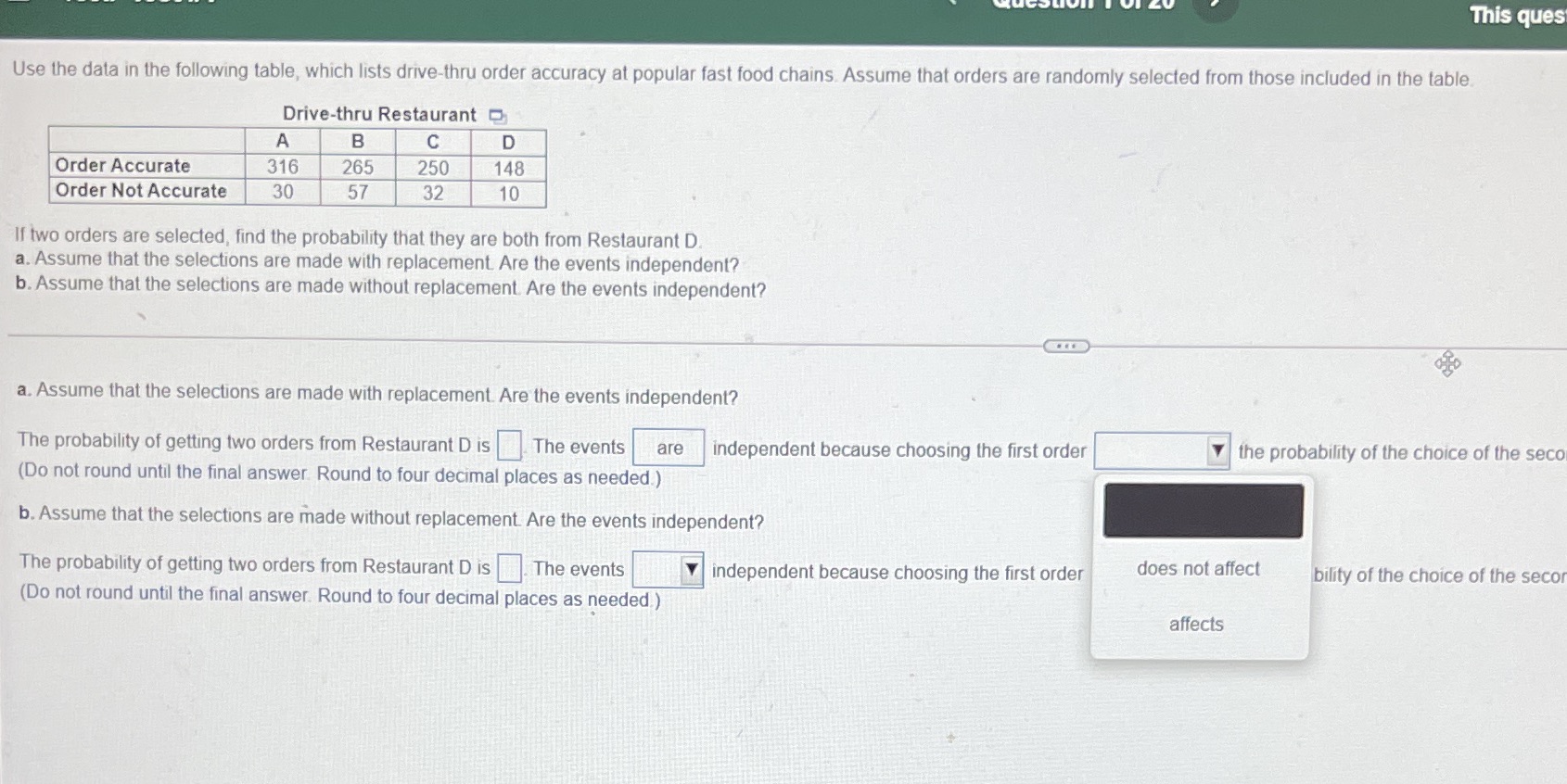  This ques Use the data in the following table, which lists