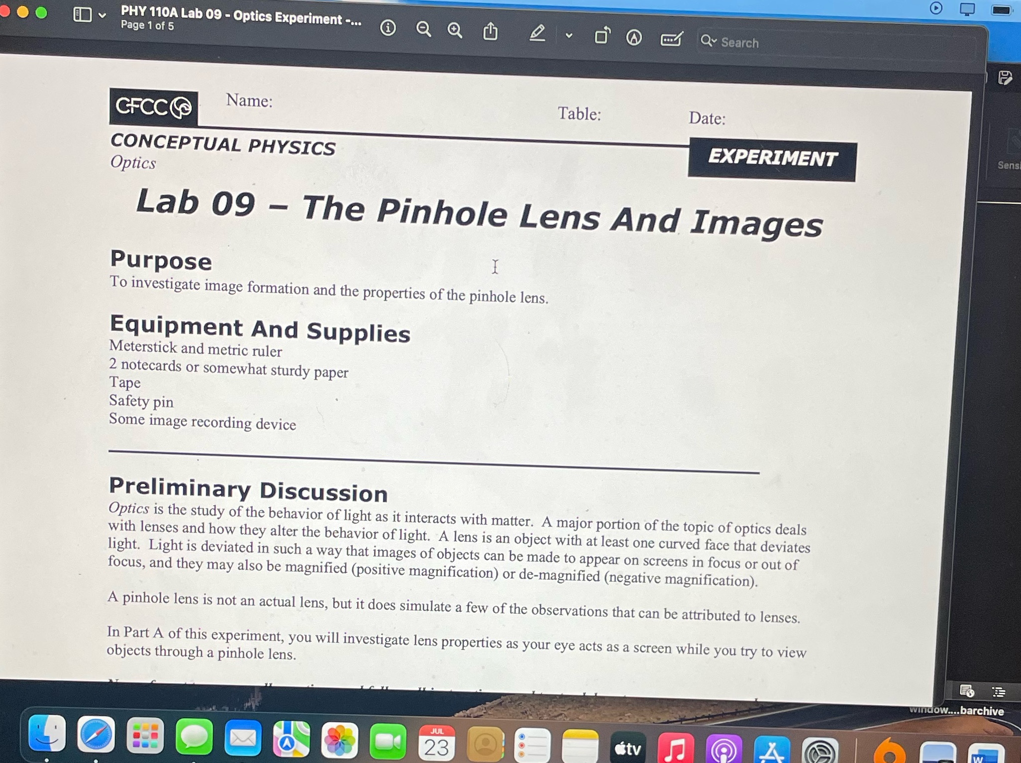 PHY 110A Lab 09 - Optics Experiment -... Page 1 of