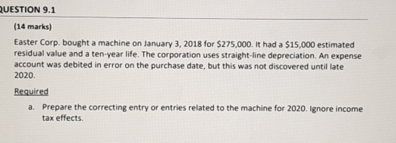 journal entries UESTION 9.1 (14 marks) Easter Corp. bought a machine on