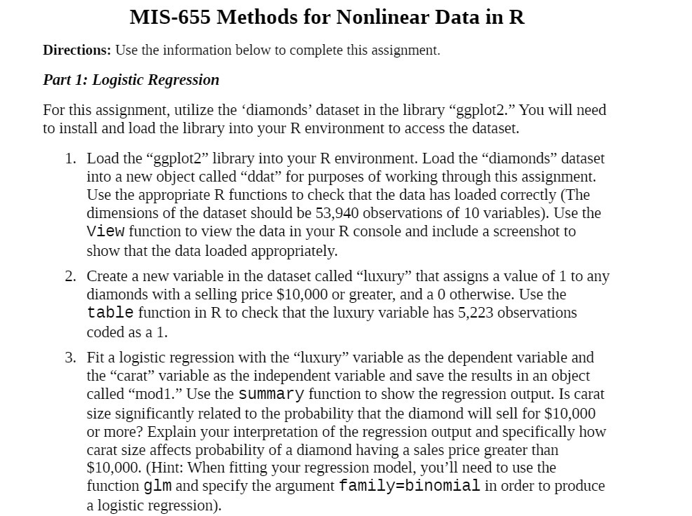 below to complete this assignment. Part I: Logistic Regression For this assignment,