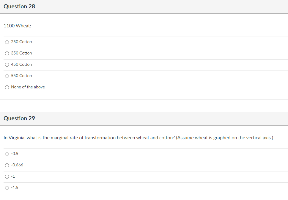 Wheat 10 Cotton 12 For the next nine questions, refer to the