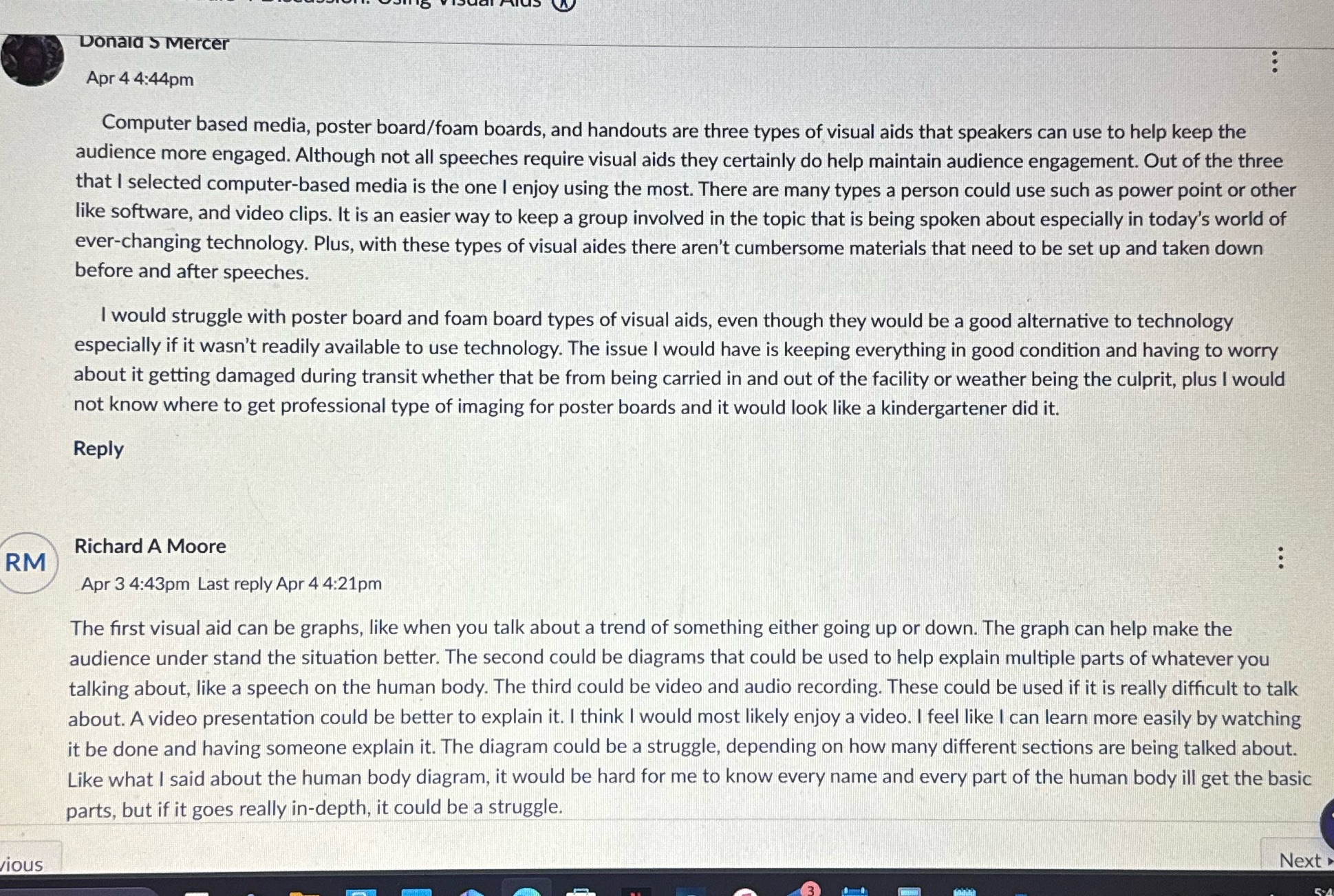 Read these two students feedback and write a couple sentences for each