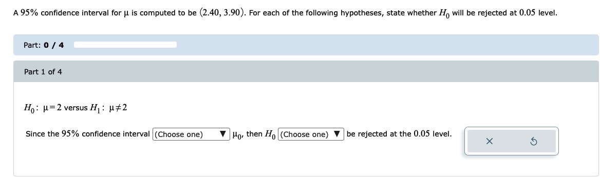 3.90). For each of the following hypotheses, state whether Ho will be