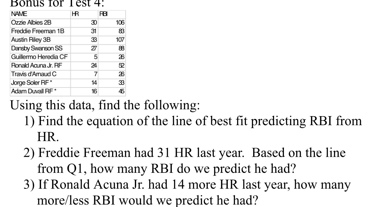 Answer question 3 please & show work Bonus for lest 4: NAME