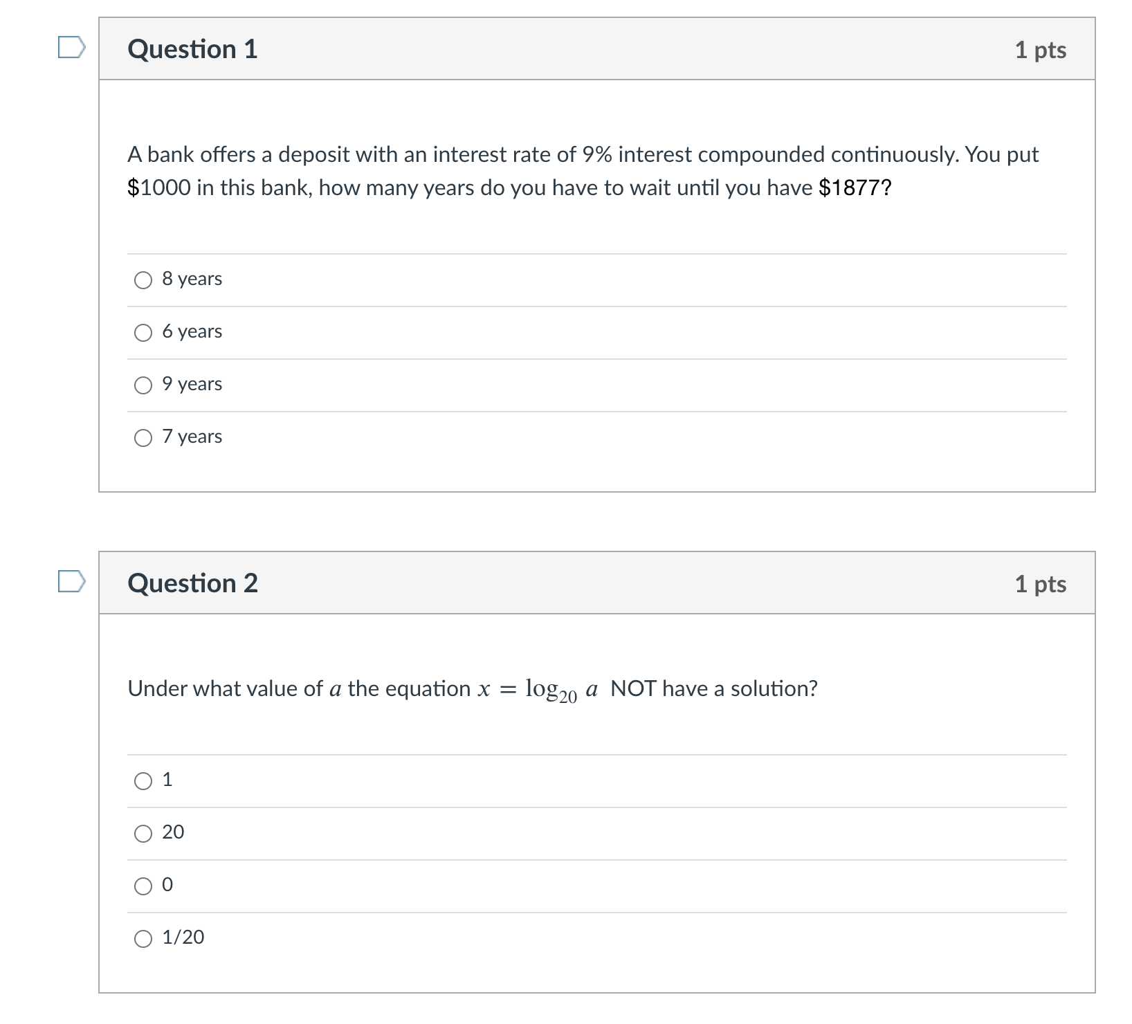what value of a the equation x = logzo a NOT have