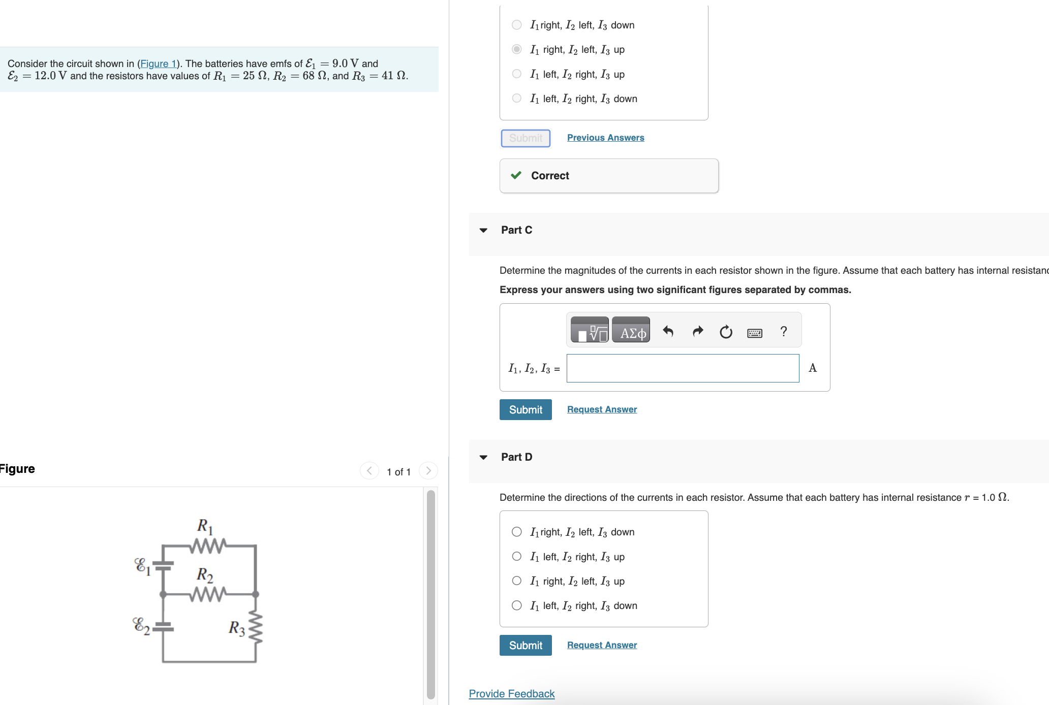 emfs of &1 = 9.0 V and $2 = 12.0 V and