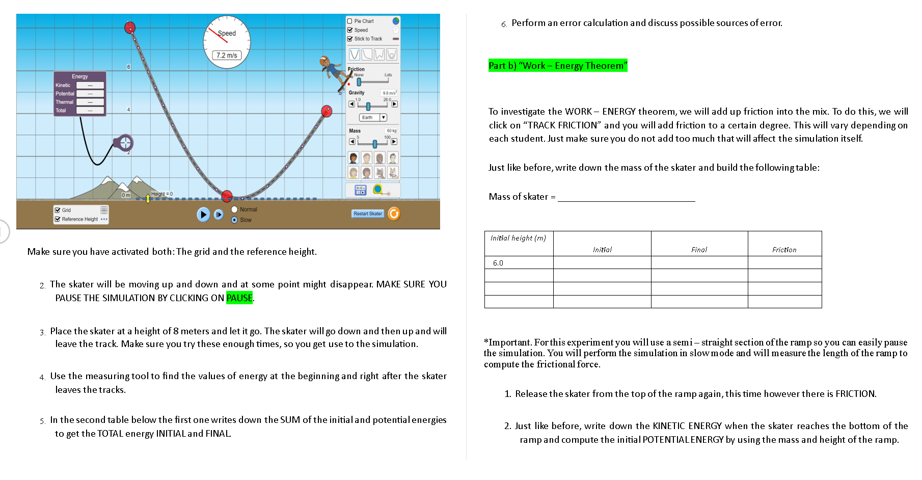 error calculation and discuss possible sources of error. Speed Speed Stick to