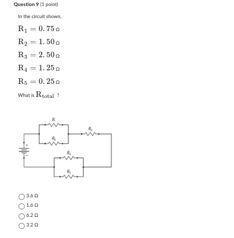 2.0 2 392 O OQuestion 9 (1 point) In the circuit shown,