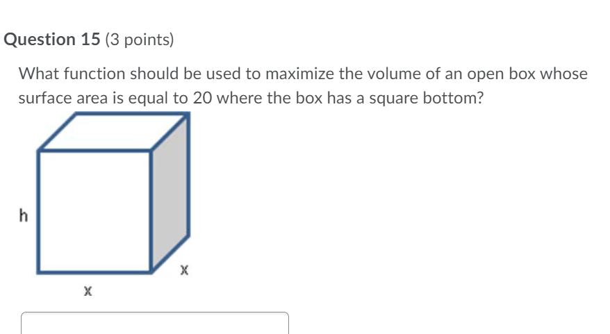 volume of an open box whose surface area is equal to 20