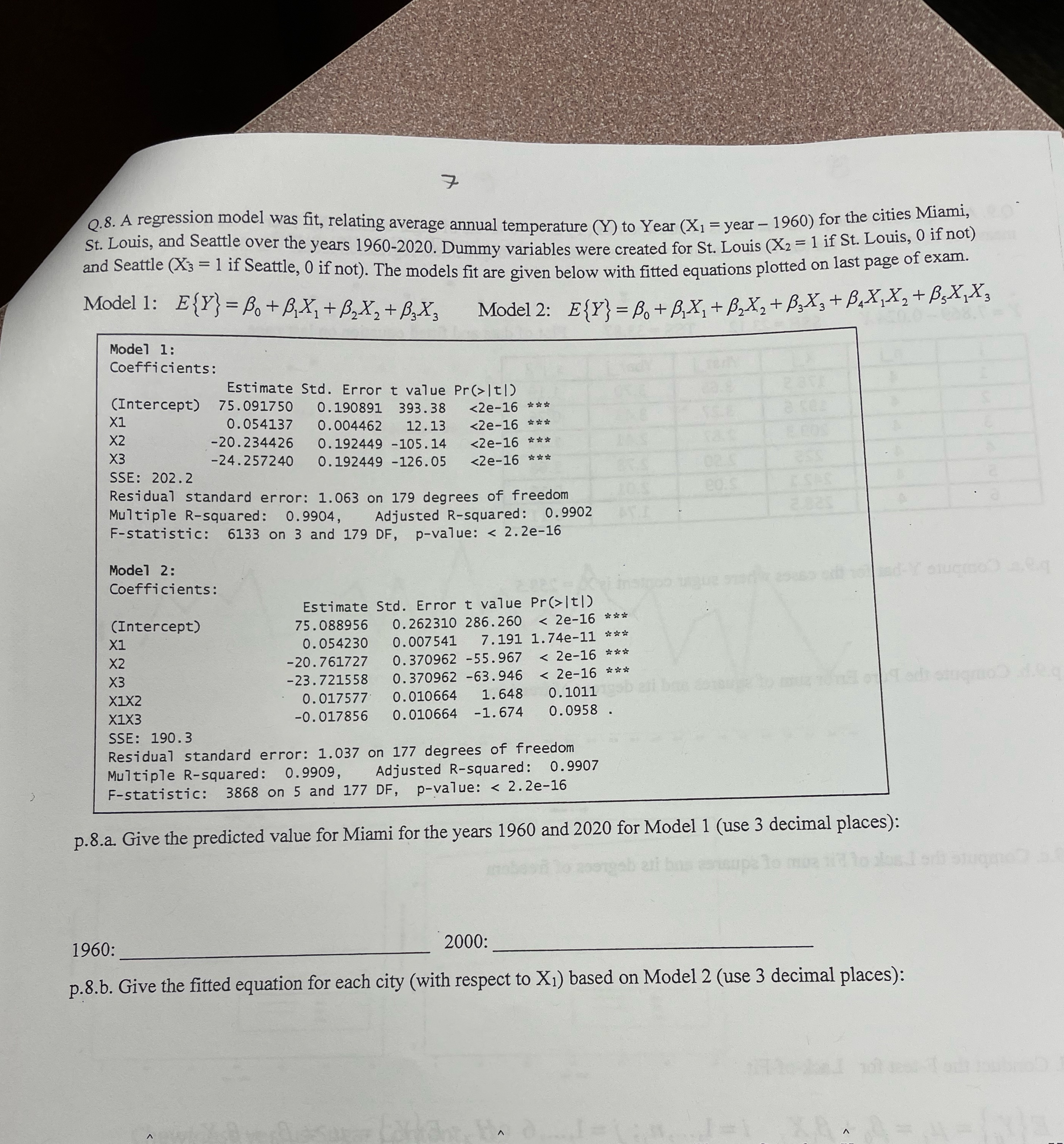  0.8. A regression model was fit, relating average annual temperature (Y)