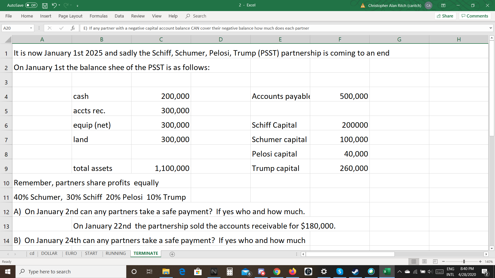 (caritch) CA X File Home Insert Page Layout Formulas Data Review View