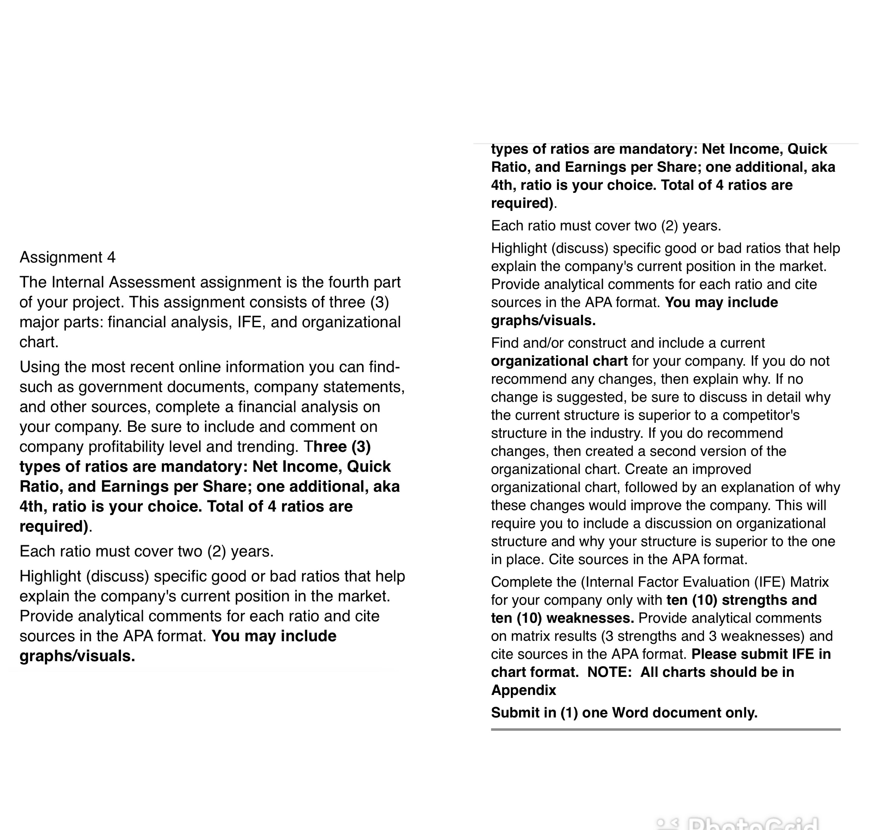 Assignment 4 The Internal Assessment assignment is the fourth part of