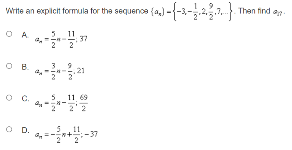 O B. 20, 17, 12, 5,-4 O C. 23, 29, 39, 53,