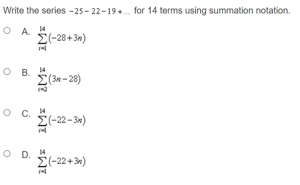 the arithmetic sequence {a,,} = {-22, -18, -14, ...} ? O A.