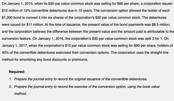 1, 2015, when its $30 par value common stock was selling for