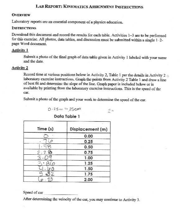 component of a physics education. INSTRUCTIONS Download this document and record the