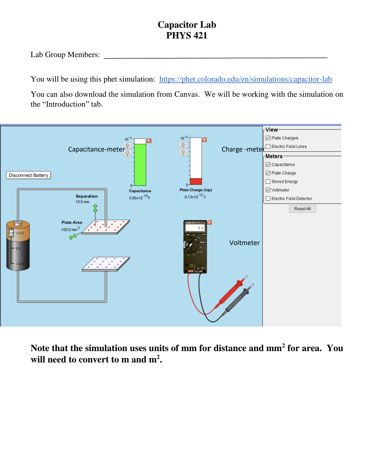Separation 0.89x10 F 0.13x10 -C Electric Field Detector 10.0 mm Reset All