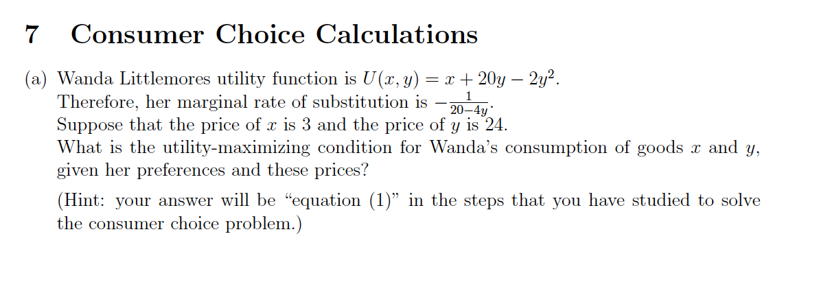 substitution is 20i4y. Suppose that the price of :1: is 3 and