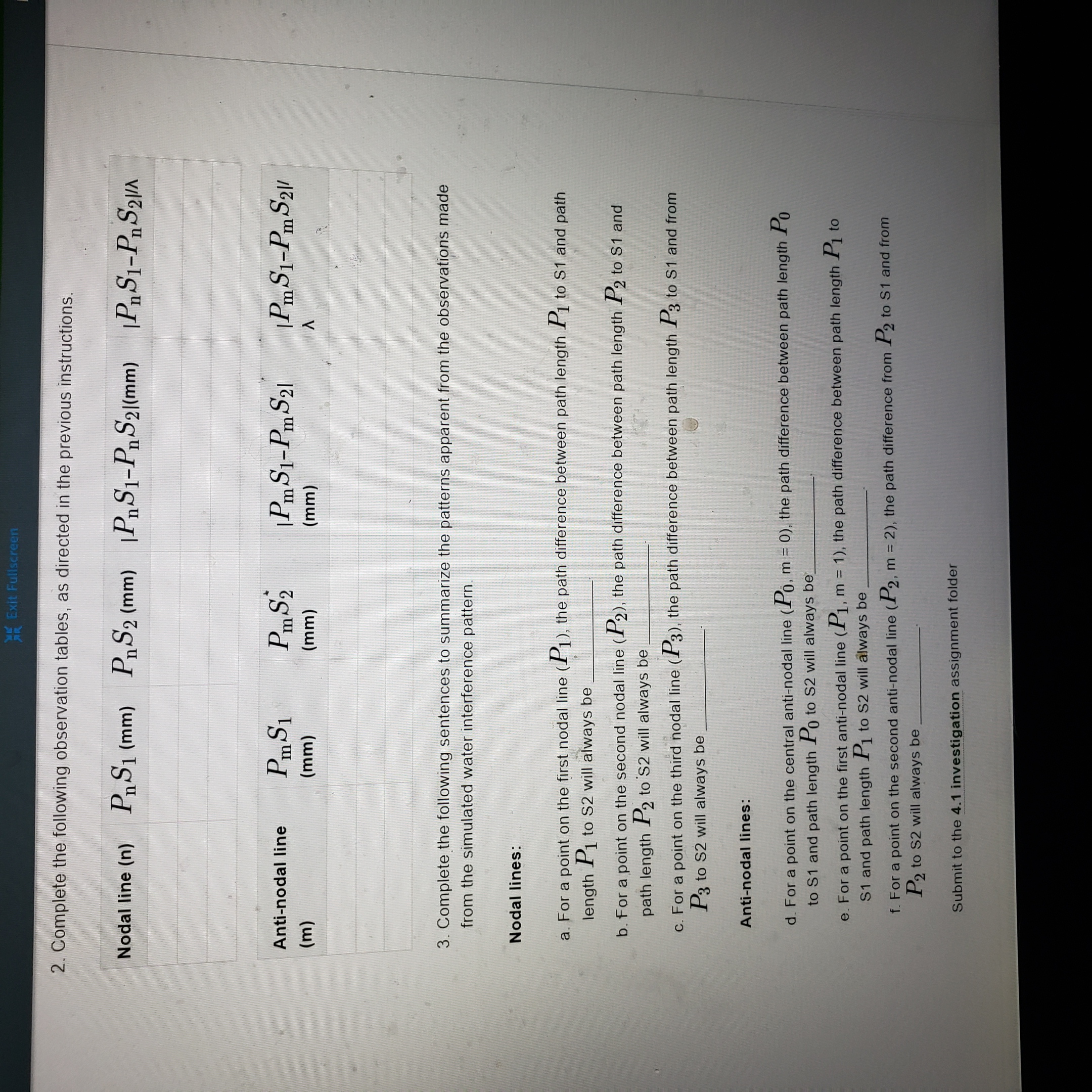 you. Please use the following document, "Wave interference investigation", and use it