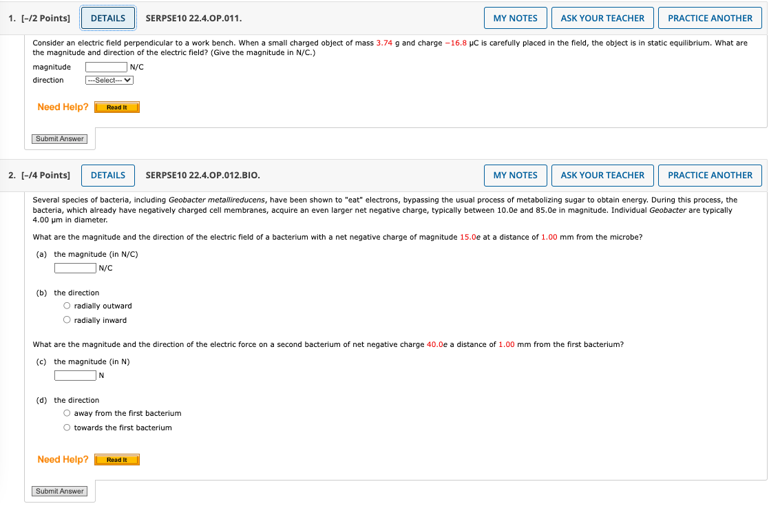  1. [-/2 Points] DETAILS SERPSE10 22.4.OP.011. MY NOTES ASK YOUR TEACHER