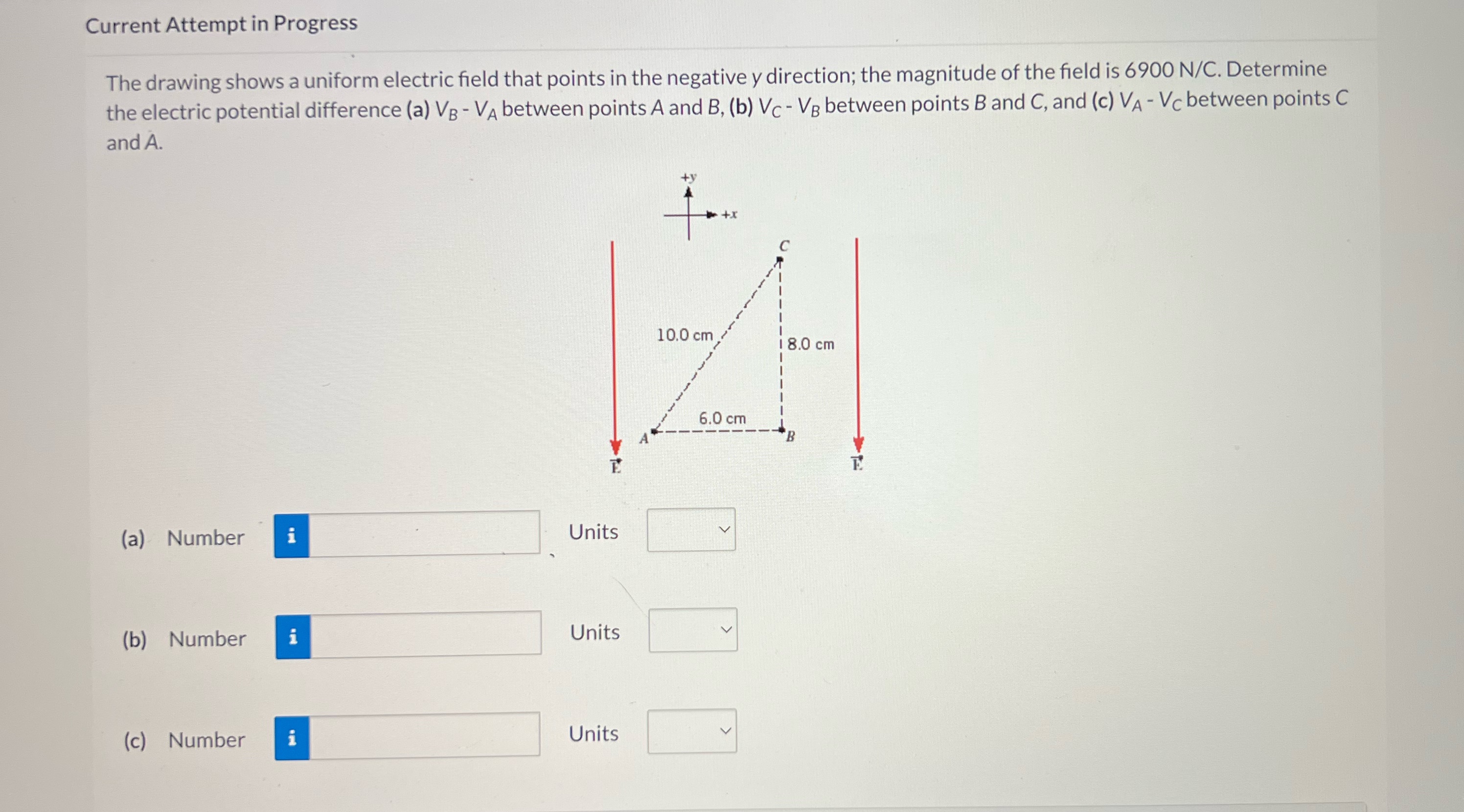 Current Attempt in Progress The drawing shows a uniform electric field