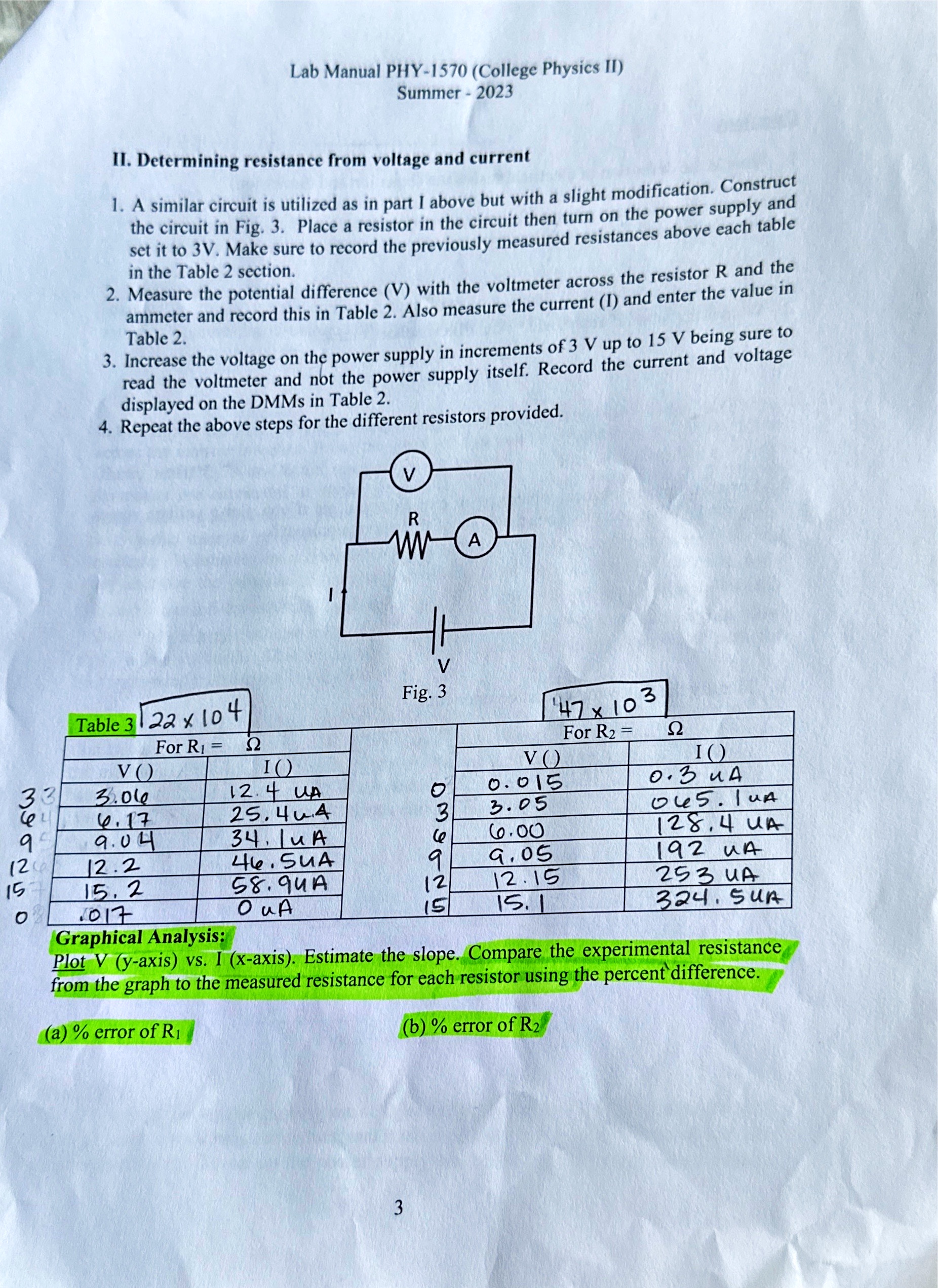 tabular value, and % error of graphical value. I have highlighted this