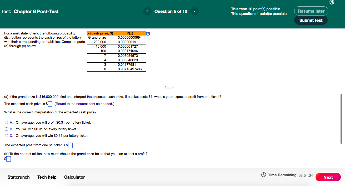 following probability x (cash prize, $) P(x) distribution represents the cash prizes