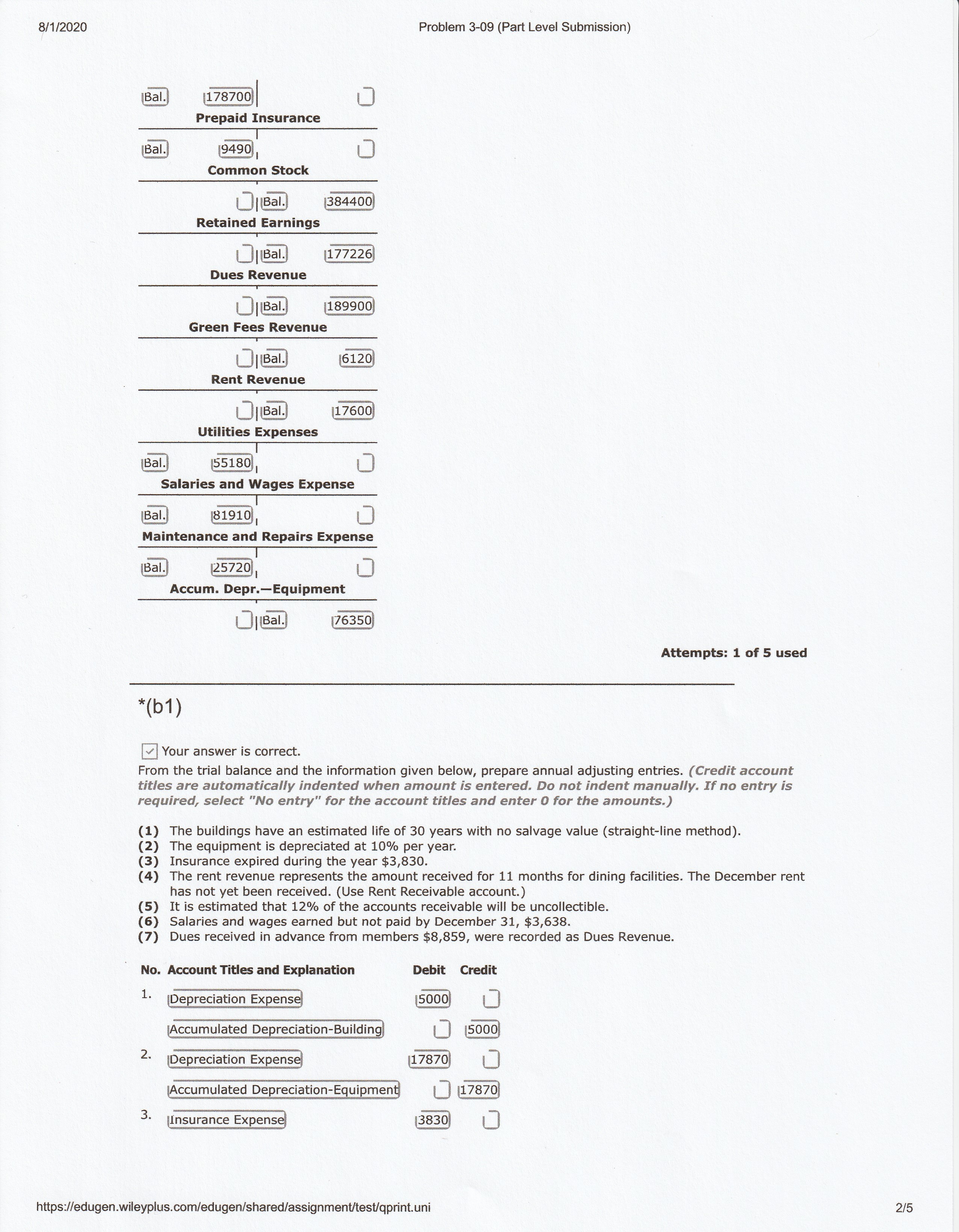the trial balance and the information given below, prepare annual adjusting entries.