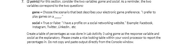 7. (2 points) For this section, consider the two variables game