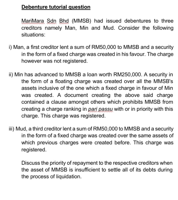 Answers for all Debenture tutorial question MariMara Sdn Bhd (MMSB) had issued