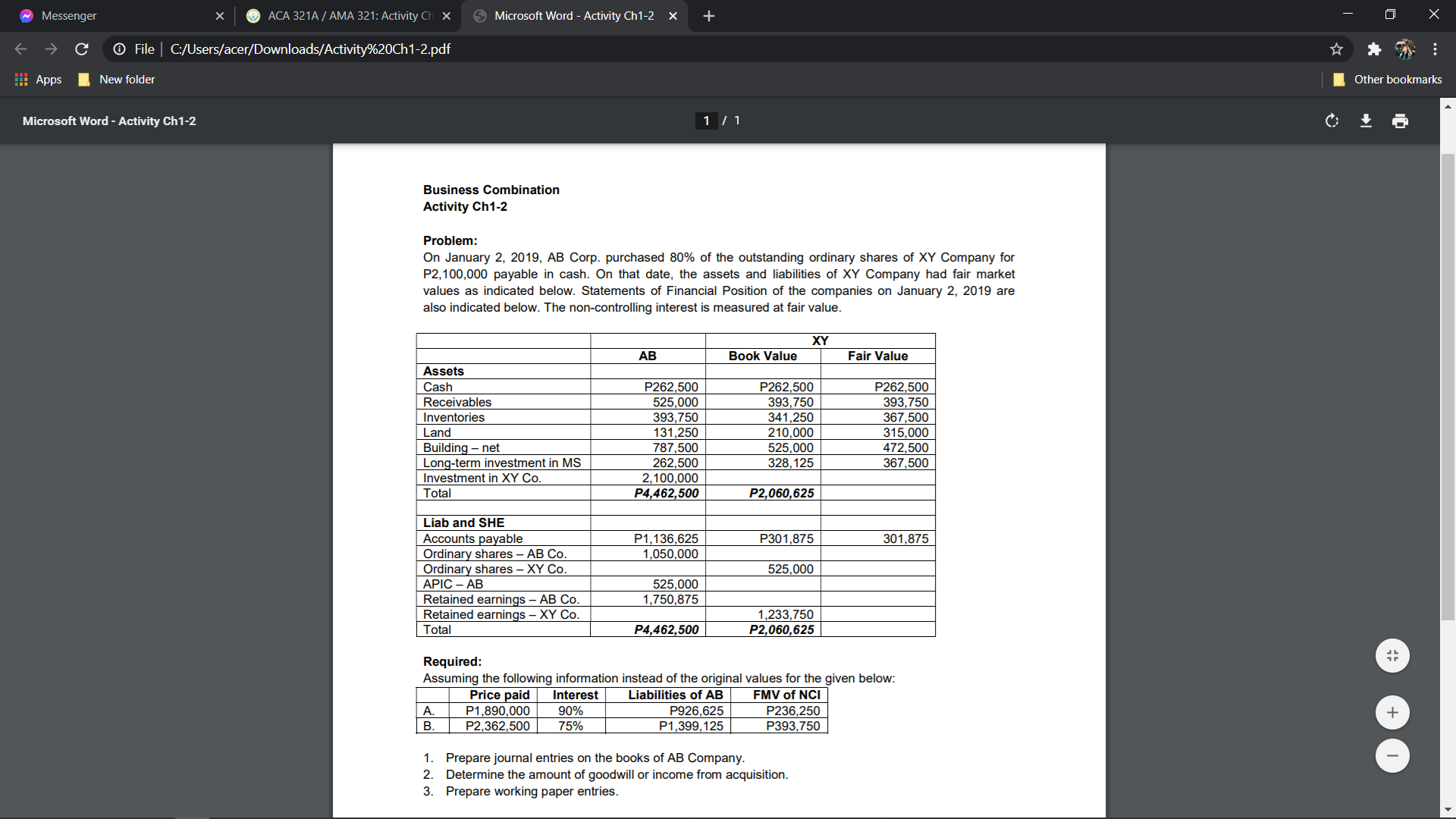  ~Messenger ACA 321A / AMA 321: Activity Ch x Microsoft Word