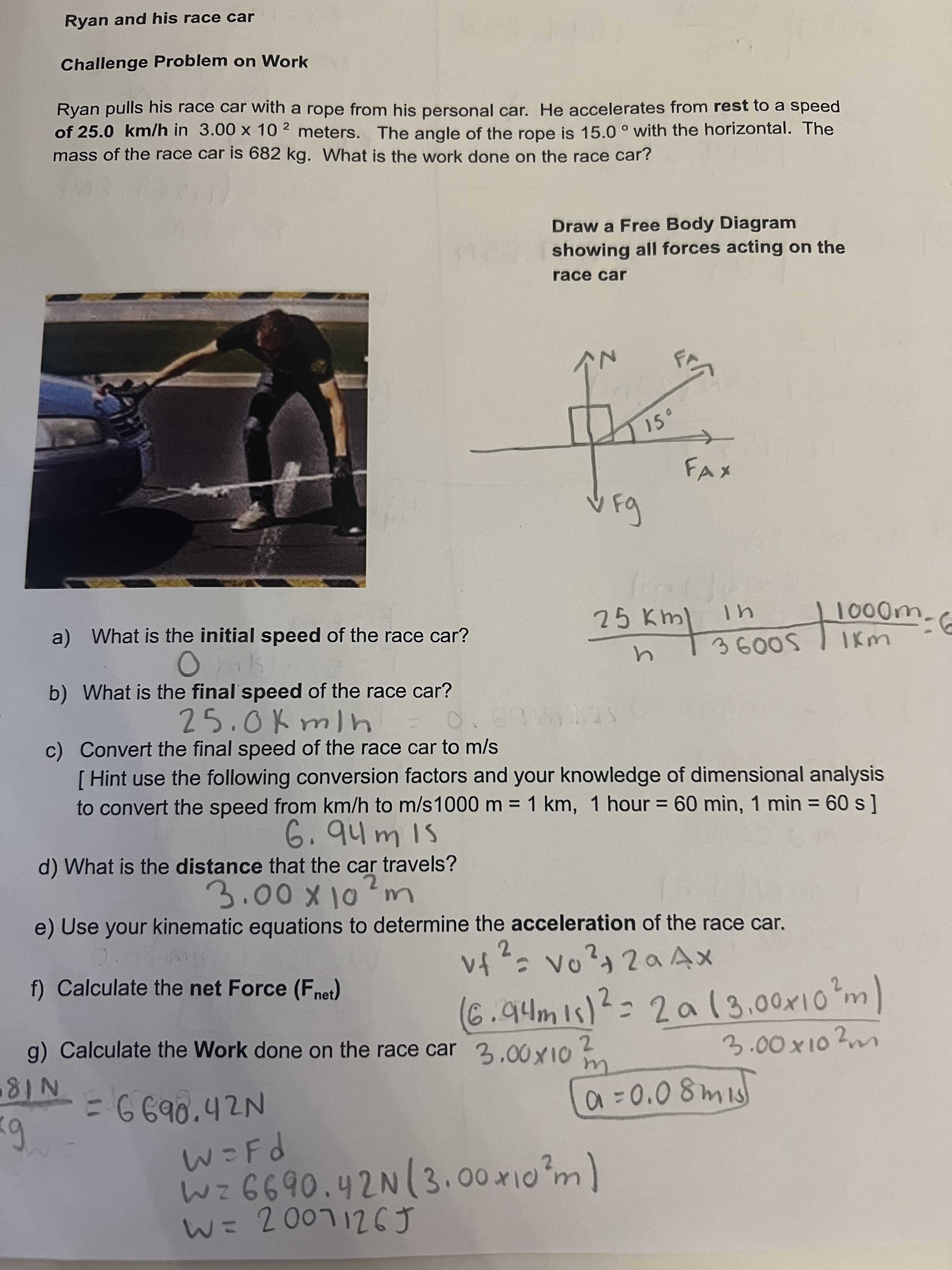  Ryan and his race car Challenge Problem on Work Ryan pulls