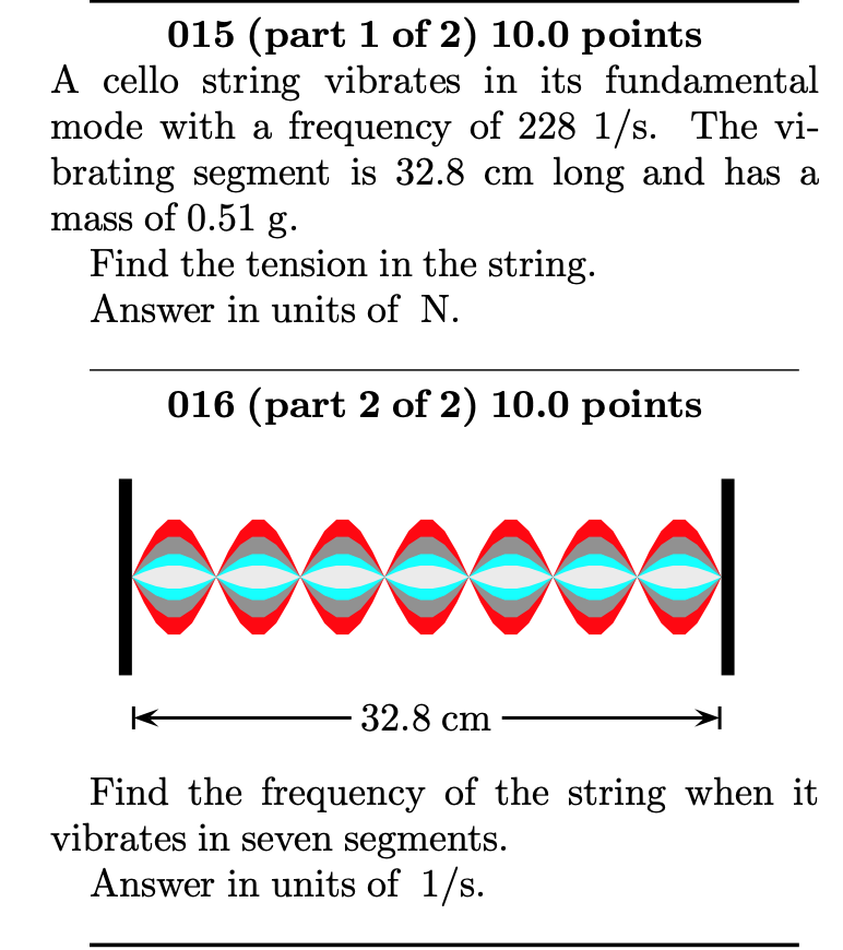015 (part 1 of 2) 10.0 points A cello string vibrates