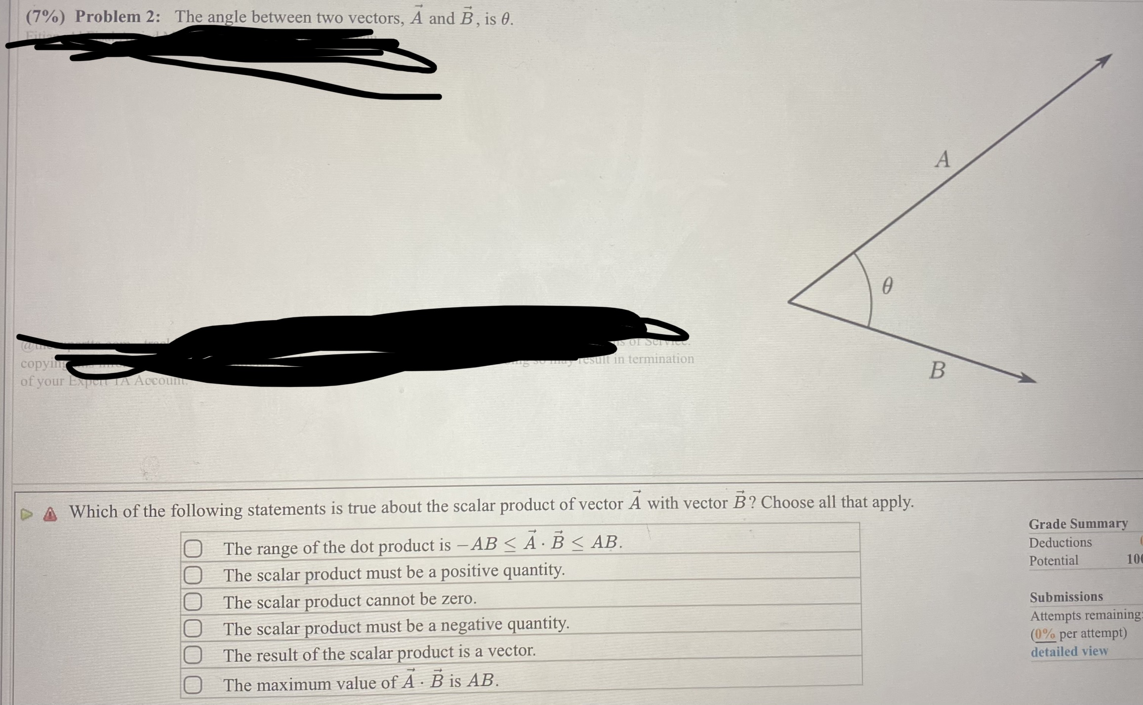 can someone solve this problem? (7%) Problem 2: The angle between two