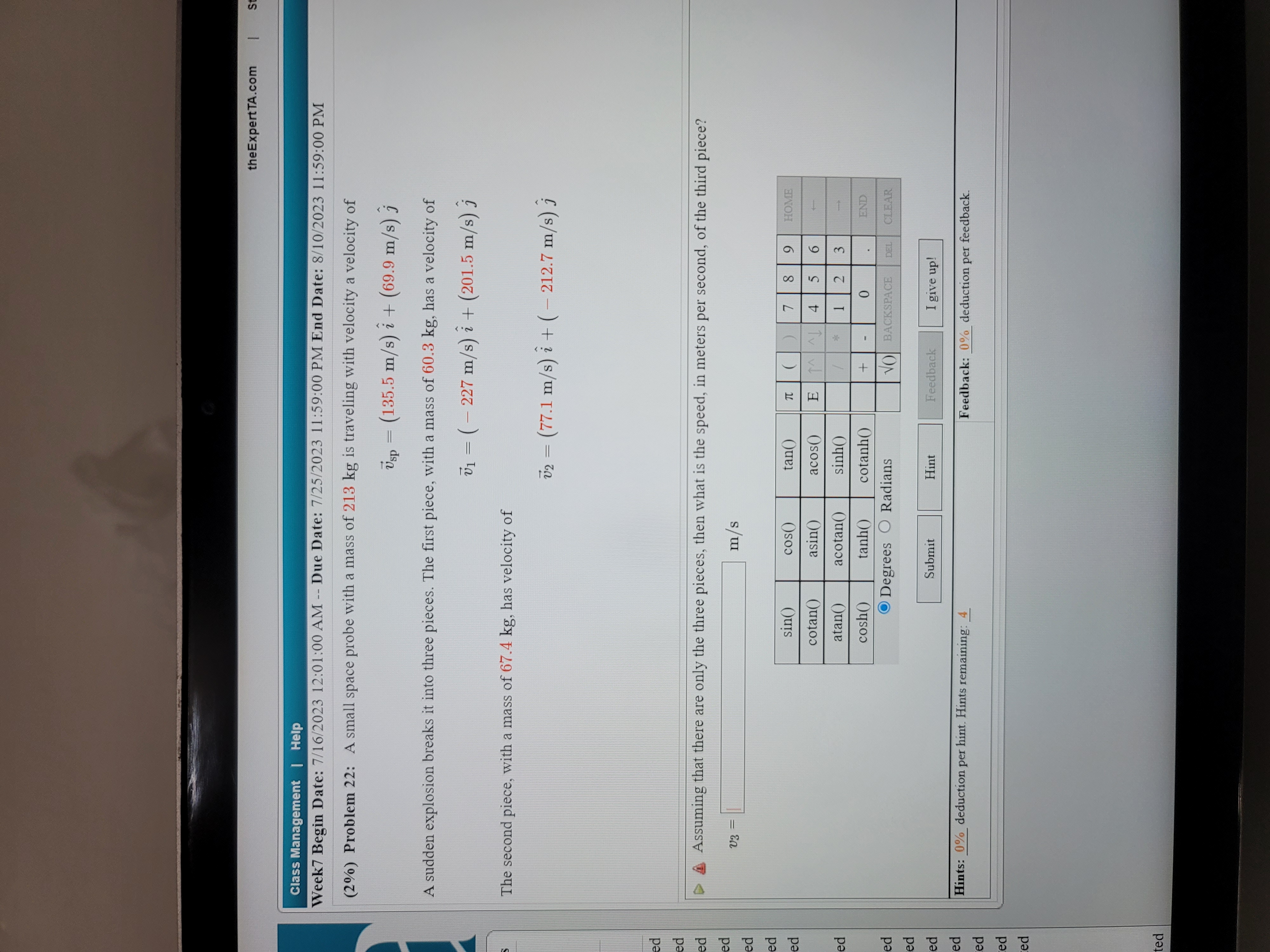 m before striking a second block of mass my = 7.25 kg.