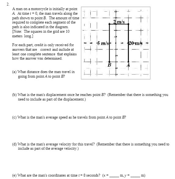  2. A man on a motorcycle is initially at point A