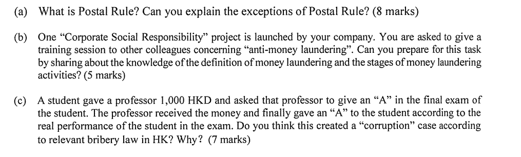 (a) What is Postal Rule? Can you explain the exceptions of