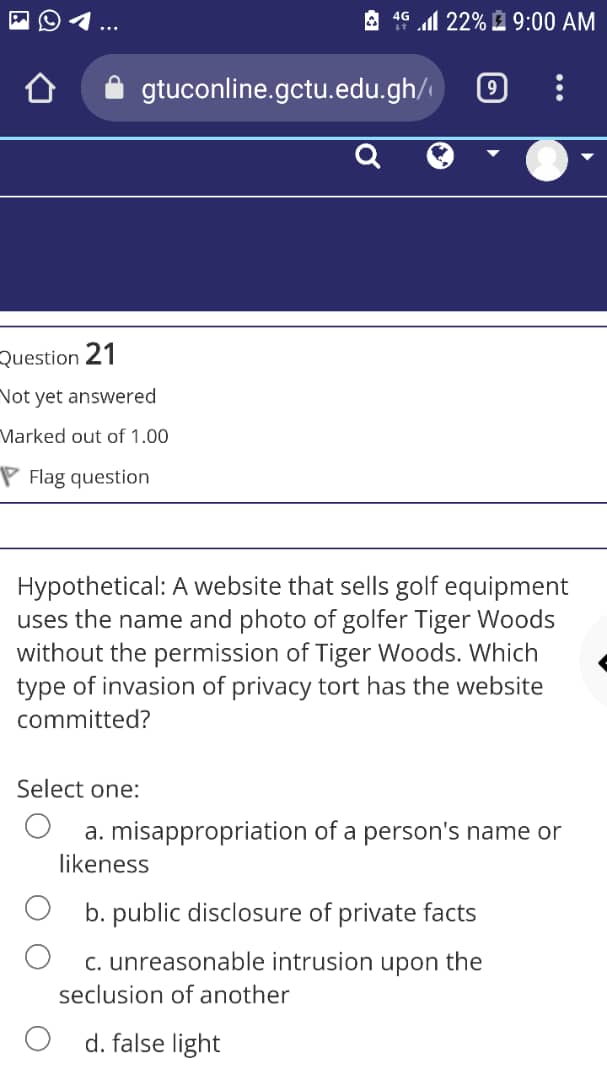 H gtuconlinegctuedugh [E] Question 21 Not yet answered 'v'larked out of 1.00