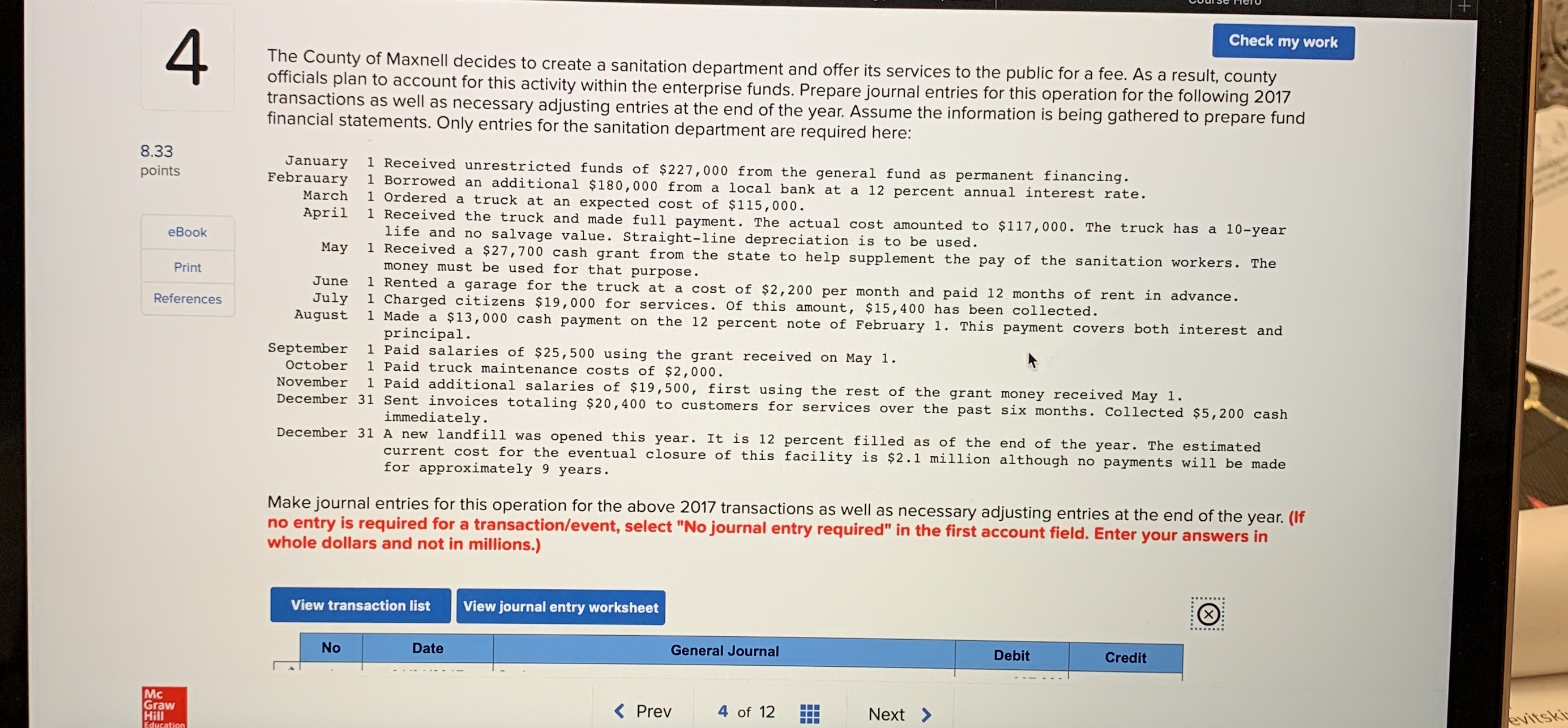 Chapter 17 question 4 Please help me with journal entry worksheet ASAPThanks