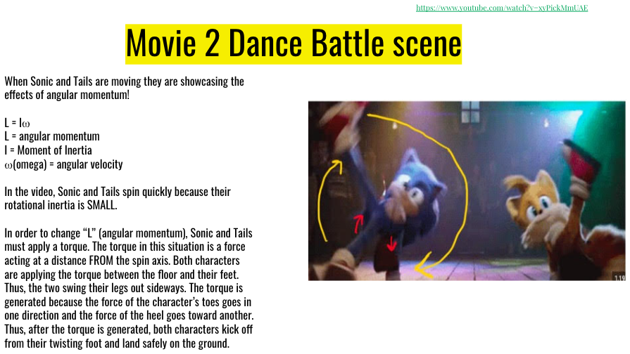 video, Sonic and Tails spin quickly because their rotational inertia is SMALL.