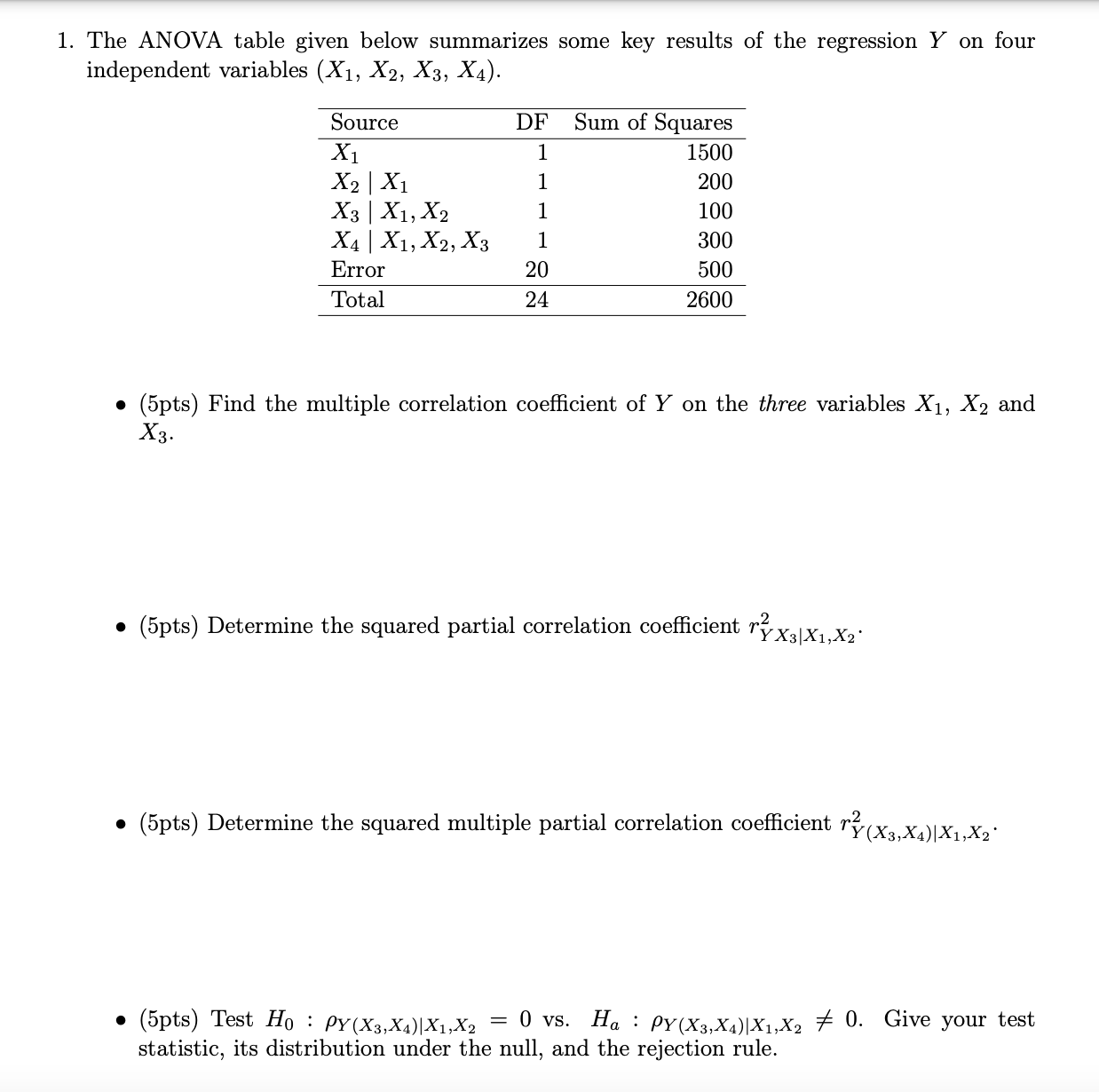  1. The ANOVA table given below summarizes some key results of