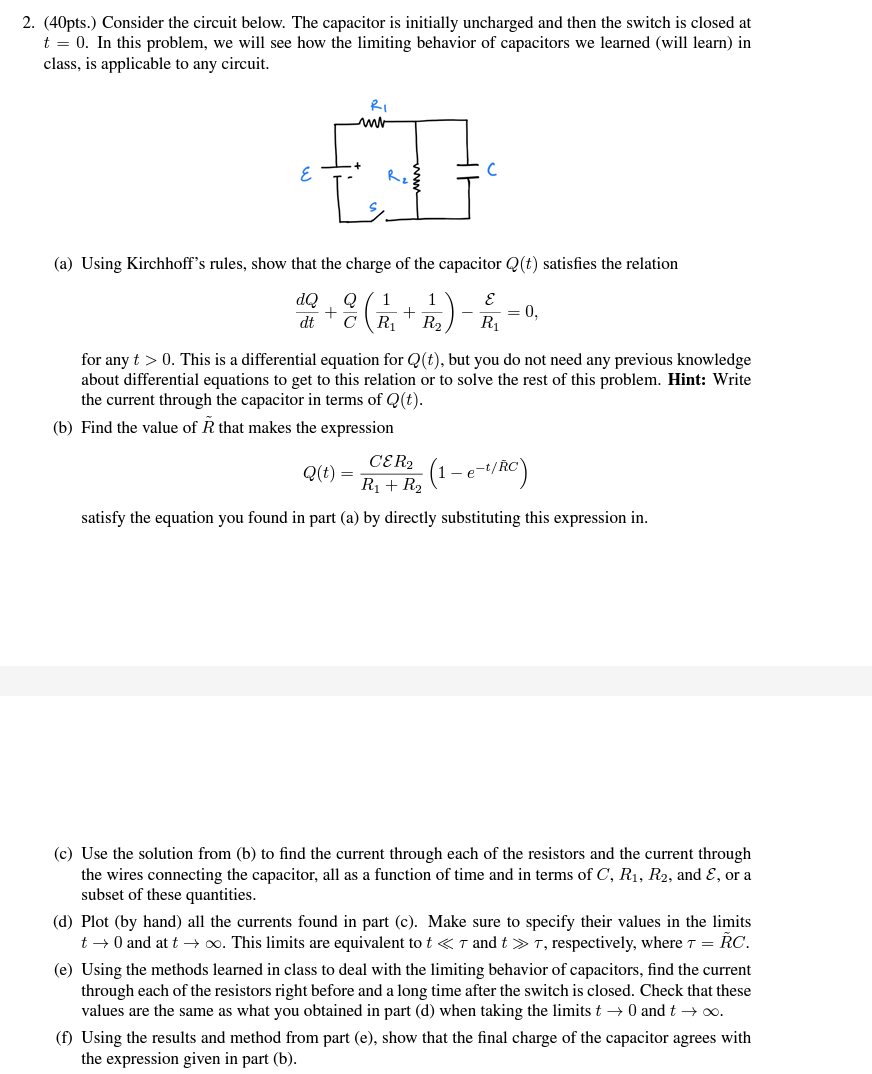 2. (4pts.) Consider the circuit below. The capacitor is initially uncharged