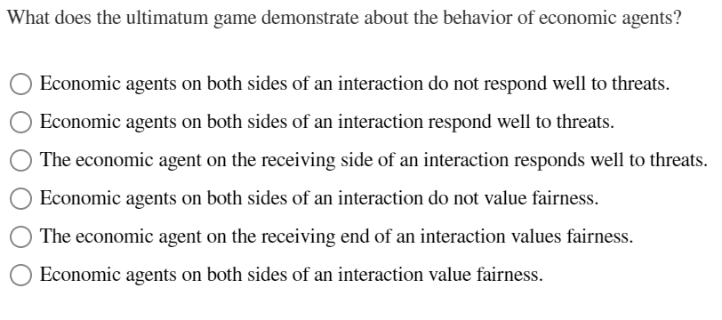  Identify which items below are components of the ultimatumgame. Components of