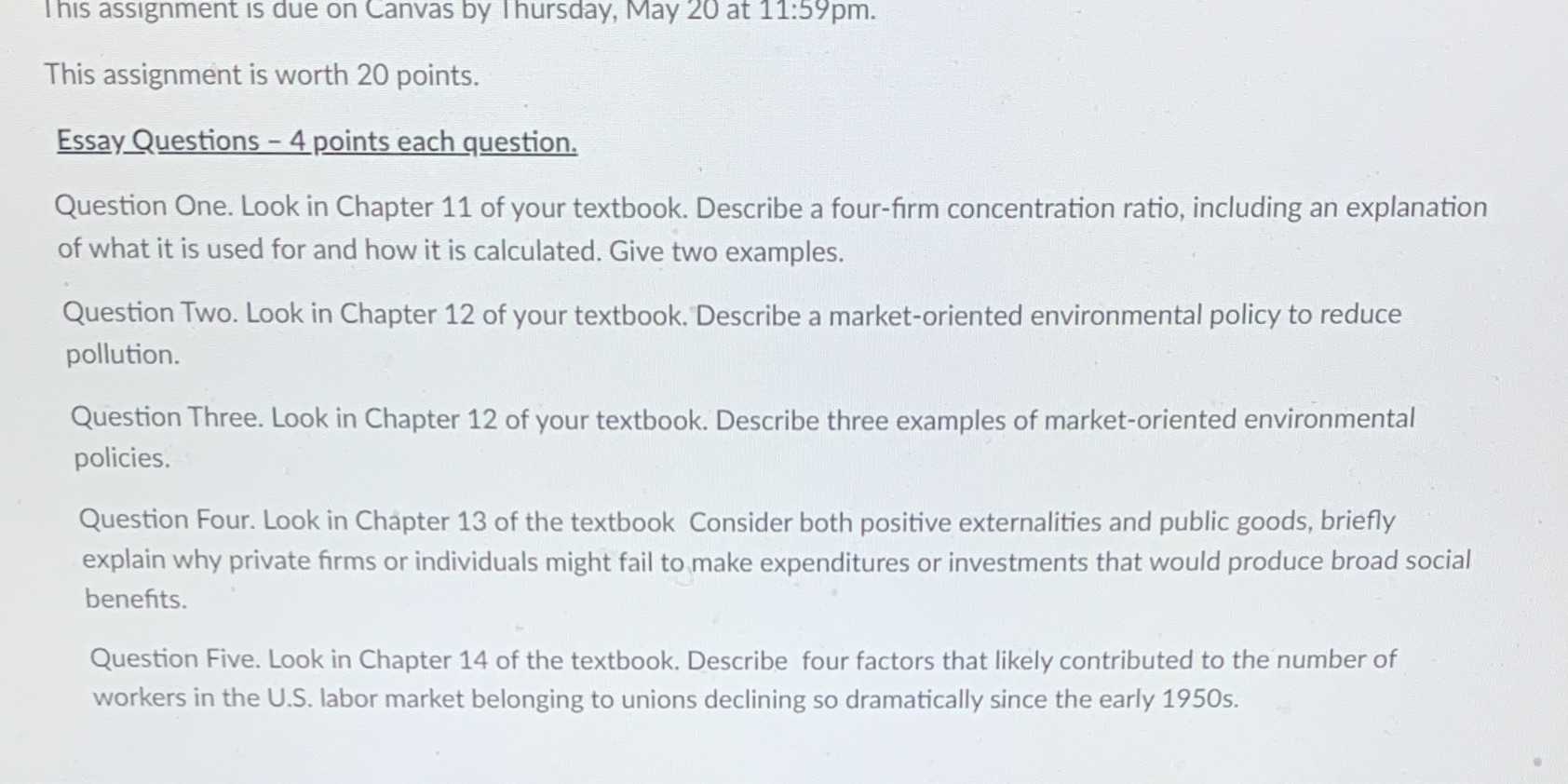 Please help me solve these five questions. Thanks.1. Describe a four-firm concentration
