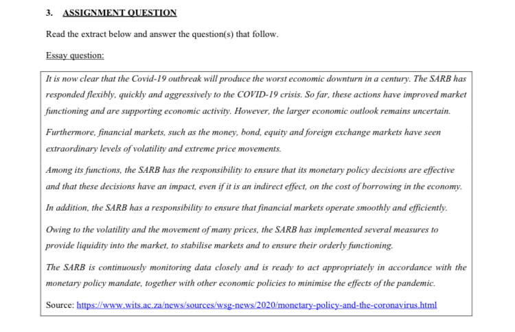 mandate, answer the following questions: 1. Evaluate the SARB's monetary policy response