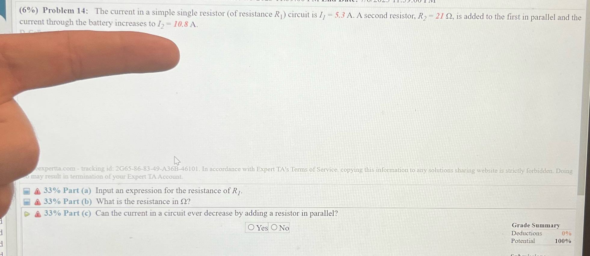  (6%) Problem 14: The current in a simple single resistor (of