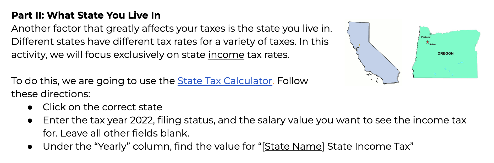 directions: 0 Click on the correct state 0 Enter the tax year