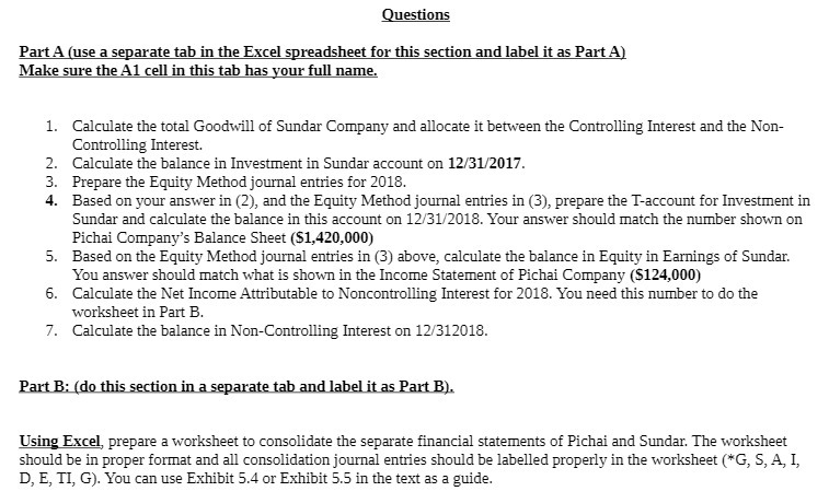  Questions Part A (use a separate tab in the Excel spreadsheet